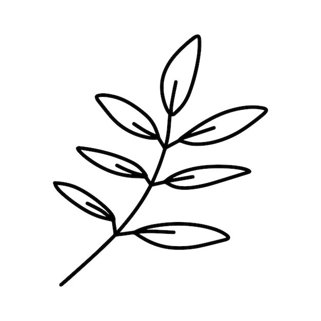 Branch with leaves plant nature doodle linear cartoon