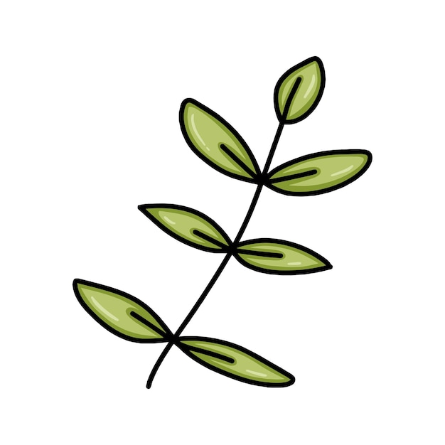 Branch with leaves plant nature doodle linear cartoon