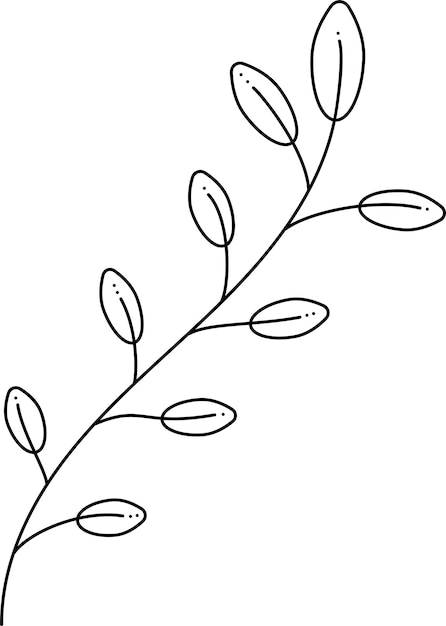 Branch with leaves2 Doodle black and white branch with several leaves Cartoon vector illustration