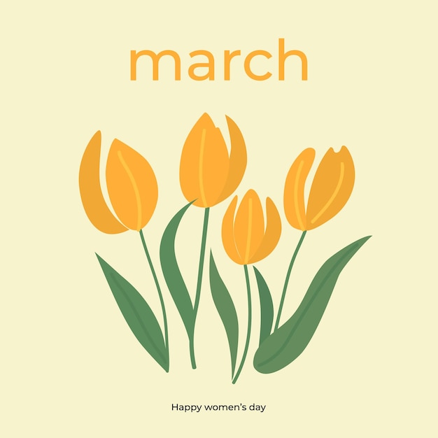 Vector branches of tulip flowers and green leaves bouquet yellow tulips women's day festive floral image