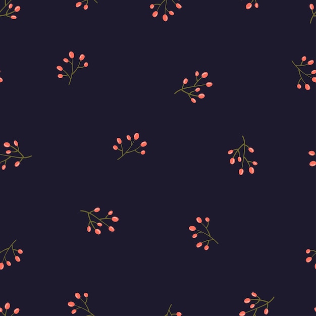 Ветви с ягодами летний минималистичный узор Векторная бесшовная текстура ручной работы