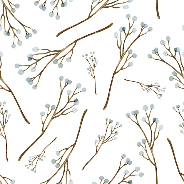 Branches with berries watercolor seamless pattern