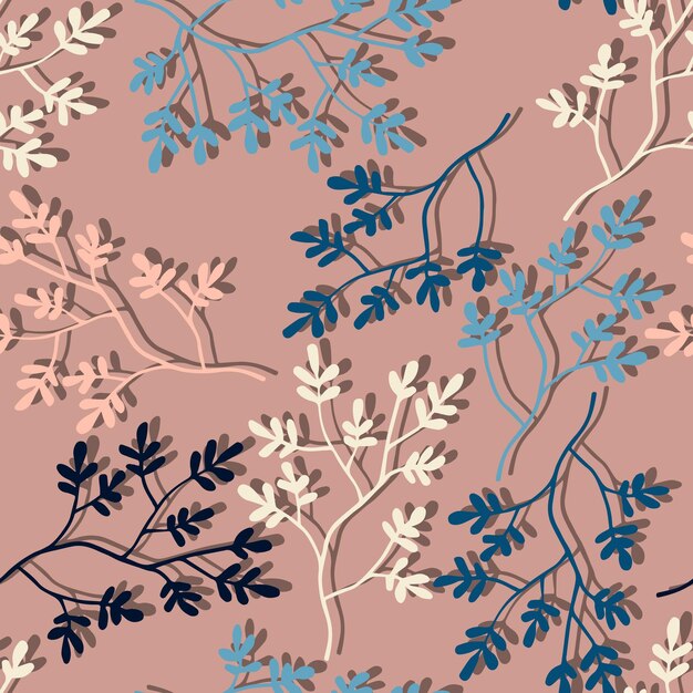 Branches with colorful leaves vector seamless pattern