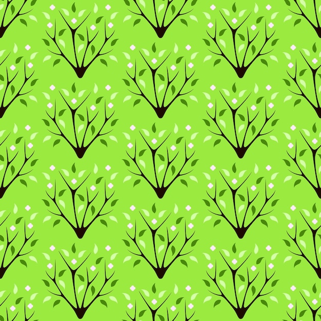 Branches with leafs on green background Floral seamless pattern