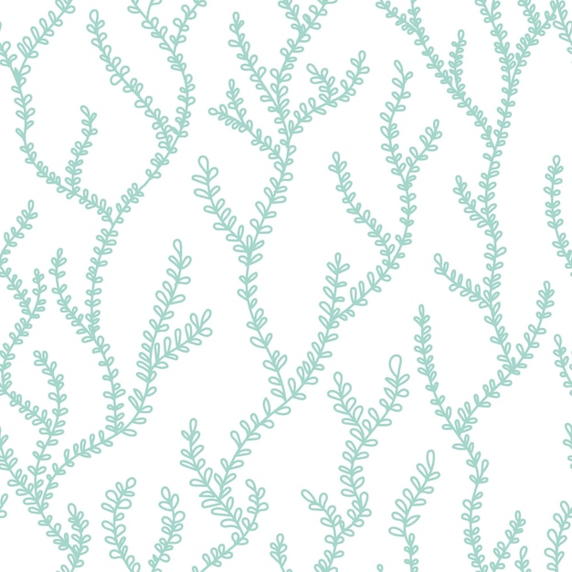 Branches with leaves algae water plant vector seamless pattern Delicate floral herbs background