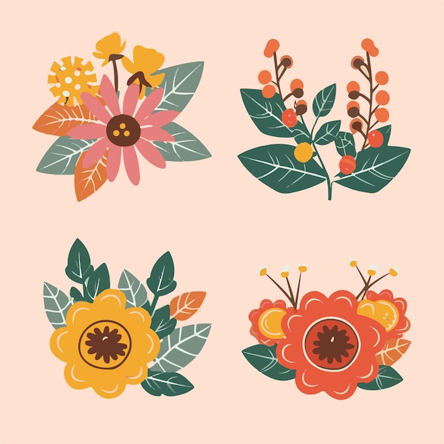 Vector branching blossoms playful flowers and leafy branches