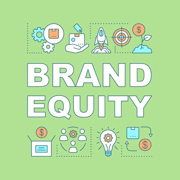 Brand equity word concepts banner. Brand management. Company products or services added value. Presentation, website. Isolated lettering typography idea, linear icons. Vector outline illustration