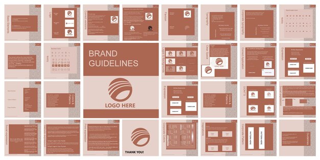 Vector brand guide book design multi pages high detail template style kit