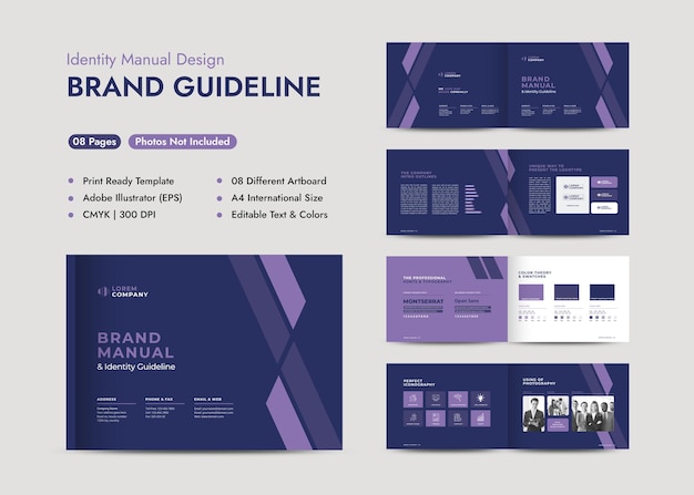 Vettore brand guideline design o company theme e art direction guide o identity color sheet