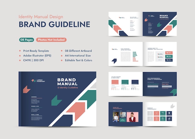 Brand guideline design or company theme and art direction guide or identity color sheet