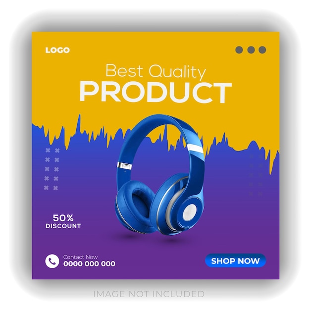 Vector brand headphone product marketing social media post banner design template