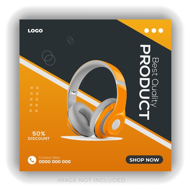 Vector brand headphone product marketing social media post banner design template