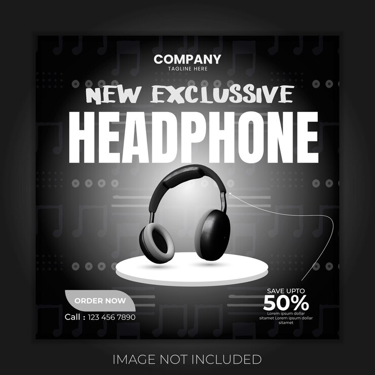 Vector brand headphones products via social media and web banner post template