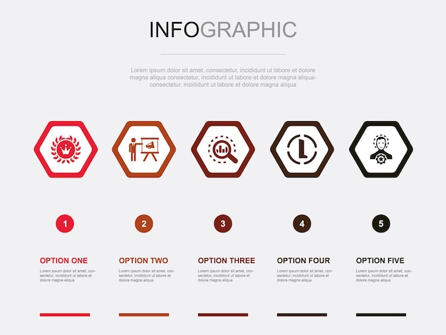 Icone di marca modello di progettazione infografica concetto creativo con 5 opzioni