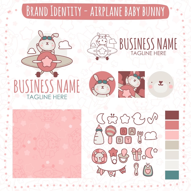 Vector brand identity  airplane baby bunny