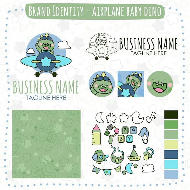 Vector brand identity  airplane baby dino