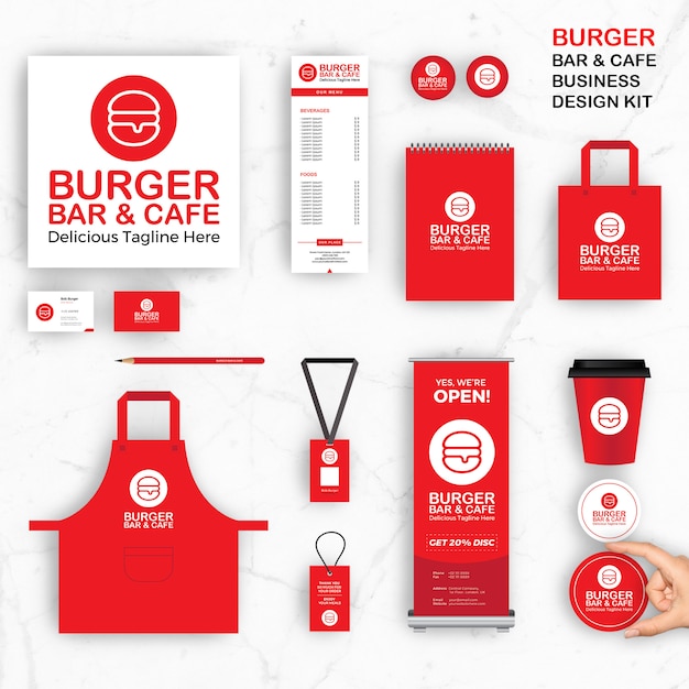 Vector brand identity templates for burger bar and cafe