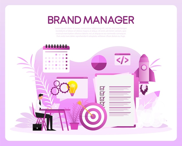 Vettore brand manager in stile piatto datori di lavoro che lavorano sul branding gestione della reputazione illustrazione vettoriale