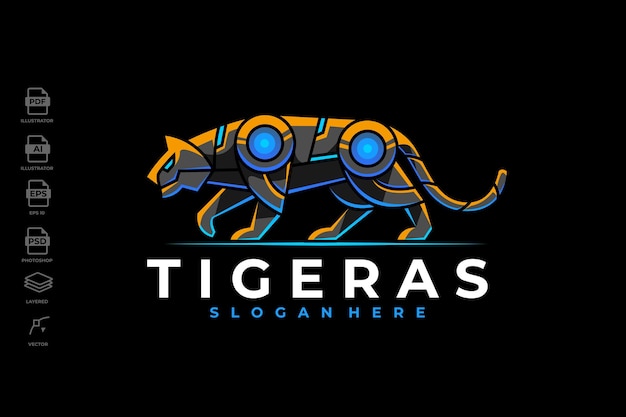 Совершенно новый дизайн, футуристический и современный логотип тигра в стиле механического роботизированного геометрического дизайна