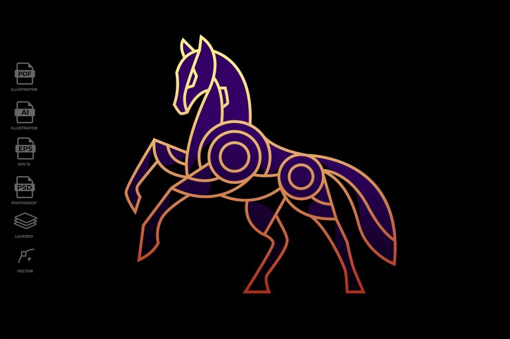 Совершенно новый дизайн Lineart Knight Horse Татуировка Иллюстрация