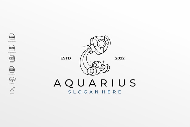 Brand New Design Lineart Zodiac Aquarius Tattoo Illustration