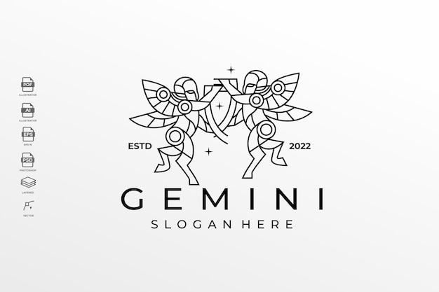 Disegno nuovo di zecca lineart zodiac gemini tattoo illustrazione