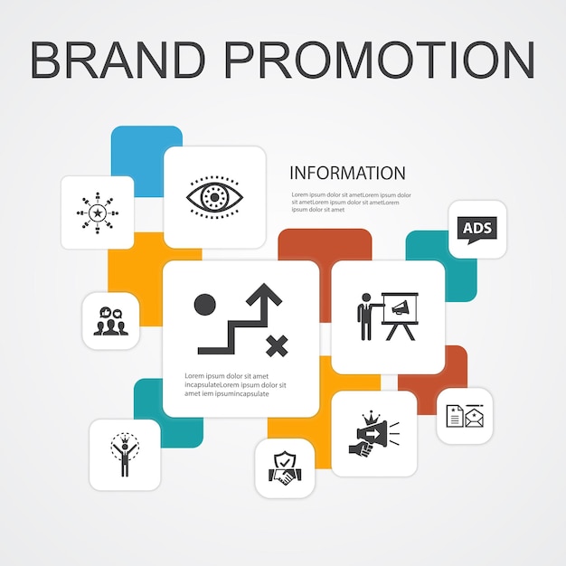 Brand promotion Infographic 10 line icons template.strategy, marketing, personal brand, advertising simple icons