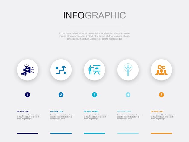 ブランド プロモーション戦略マーケティング パーソナル ブランド ブランド エンゲージメント アイコン インフォ グラフィック デザイン テンプレート 5 つのステップを持つクリエイティブ コンセプト