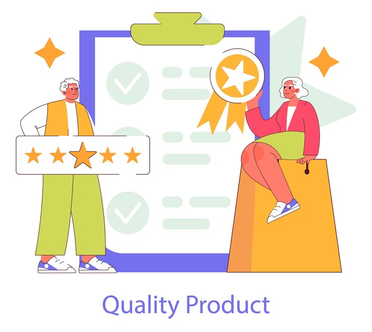 Vector brand trust concept consumers evaluating product quality positive feedback with fivestar rating and