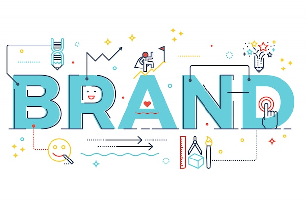 Brand word lettering typography design illustration with line icons