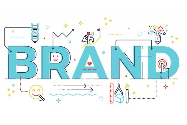 Vector brand word lettering typography design illustration with line icons