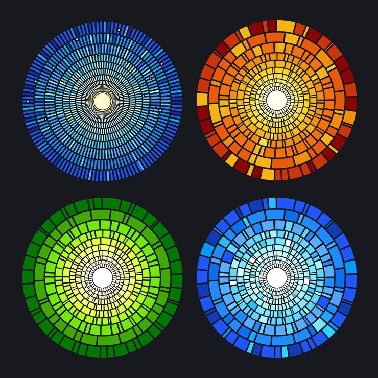 Vector branded mosaic circles from proart for your art. multicolored tiled circles