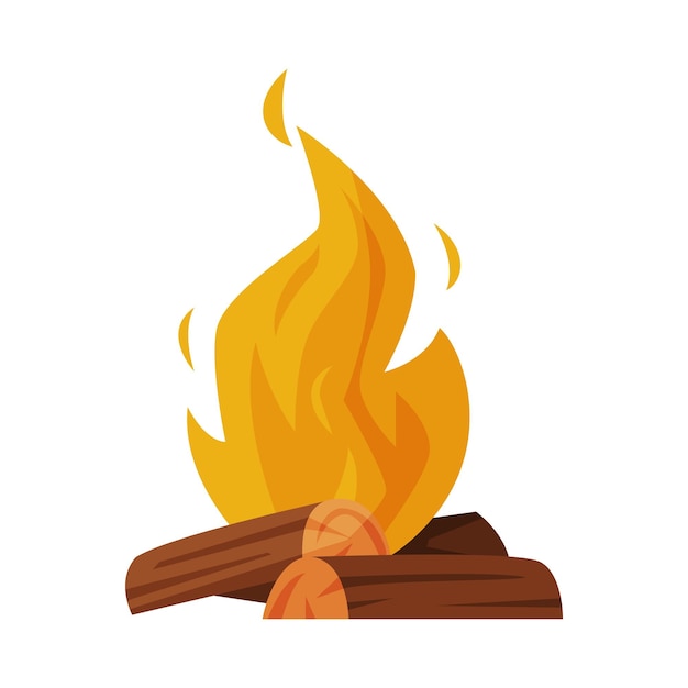 Brandend vreugdevuur met hout Kampvuur buiten Natuur picknick Cartoon Vector Illustratie