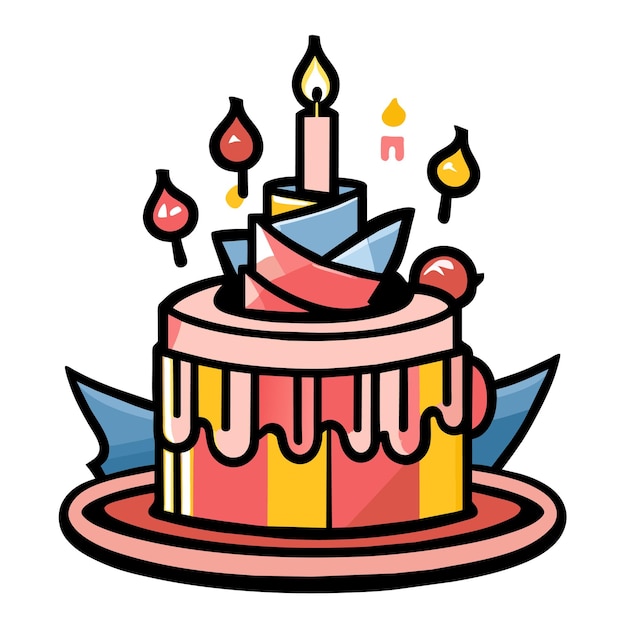 Brandende kaars verjaardagstaart doodle vectorillustratie