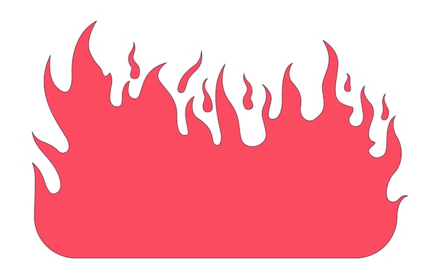 Vector brandende vlam 2d lineaire cartoon object crackling vuur geïsoleerd lijn vector element witte achtergrond wildfire warm gevaarlijk vuurlicht kampvuur inferno blaze kleur platte plek illustratie