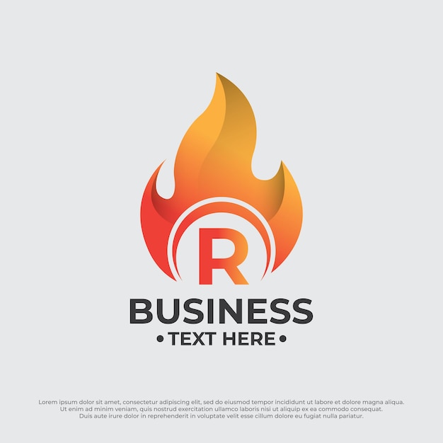 Brandende vlam vuur illustratie met hoofdletter R ontwerpsjabloon Fire Flame Logo ontwerp