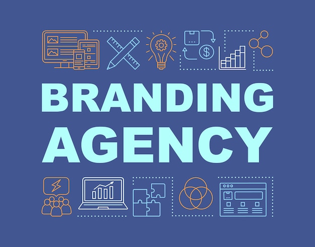Vector branding agency word concepts banner. work team cooperation. brand management. strategic planning. presentation, website. isolated lettering typography idea, linear icons. vector outline illustration