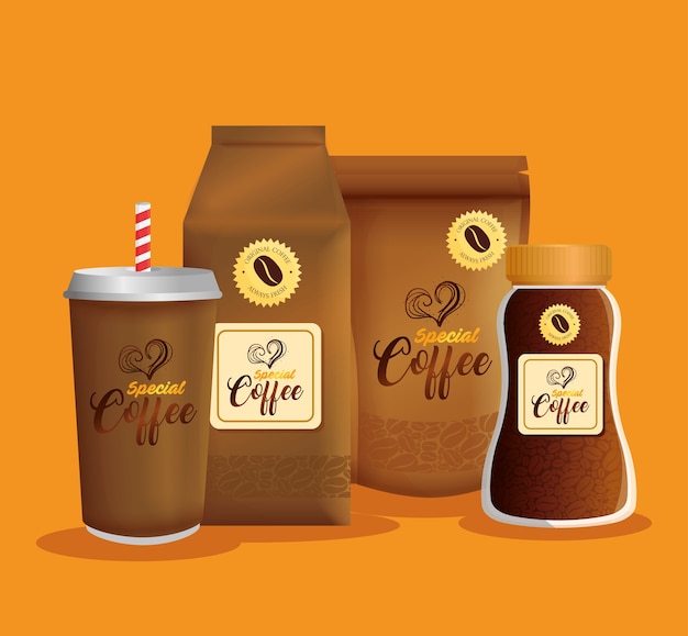 Branding coffeeshop, huisstijl, zip-pakket, zakpapier, wegwerp en fles speciale koffie