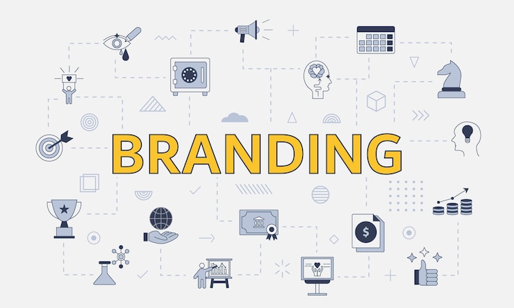 Vector branding concept with icon set with big word or text on center