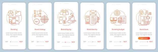 Concetti lineari sullo schermo della pagina dell'app mobile per l'onboarding del marchio