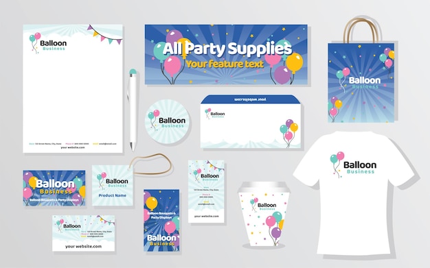 Vector branding package identity set for balloons party business