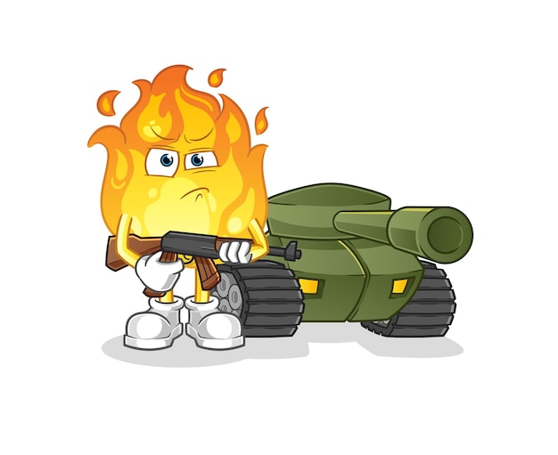 Brandsoldaat met tankkarakter. cartoon mascotte vector