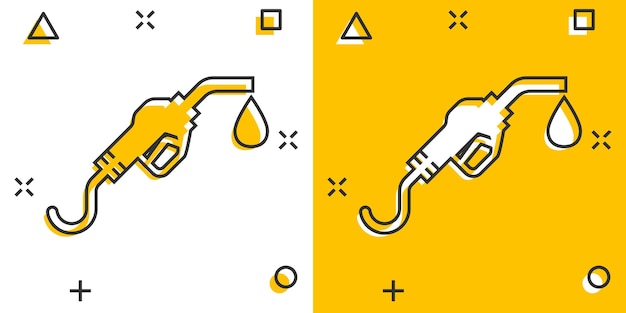 Vector brandstofpomp pictogram in komische stijl tankstation cartoon teken vectorillustratie op witte geïsoleerde achtergrond benzine splash effect bedrijfsconcept