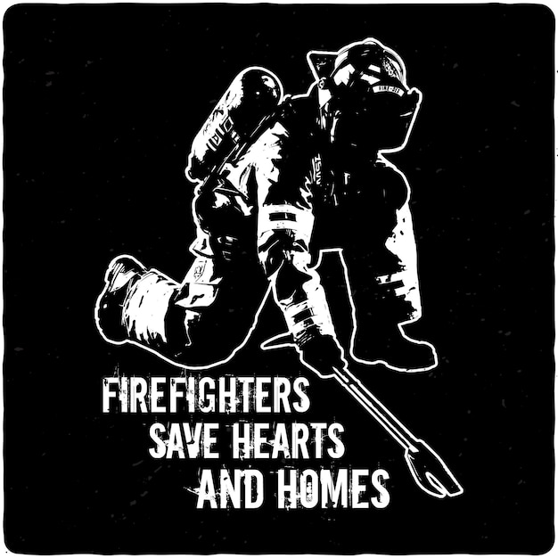Vector brandweerlieden redden harten en huizen typografie tshirt design premium vector