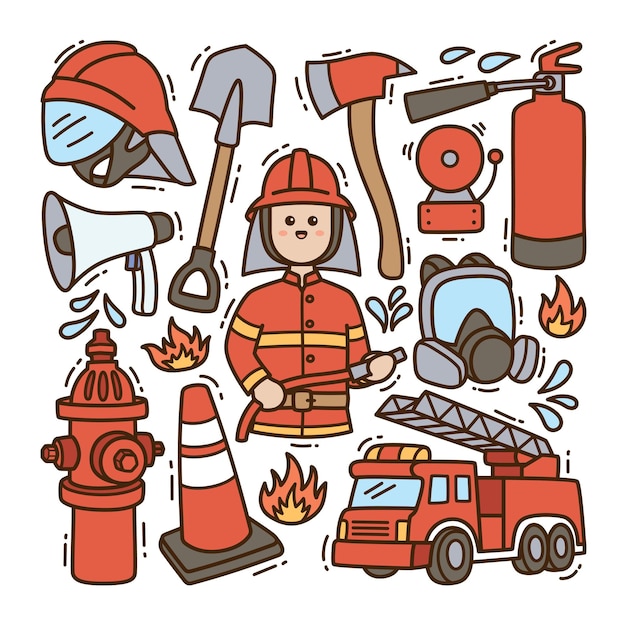 Brandweerman doodle illustratie