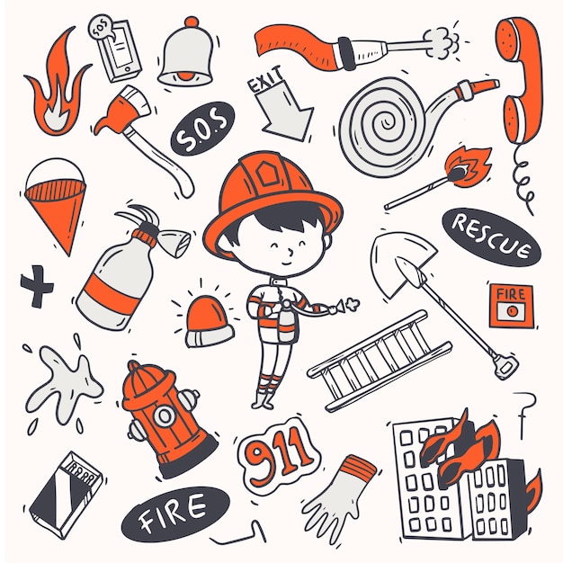 Brandweerman doodle illustratie