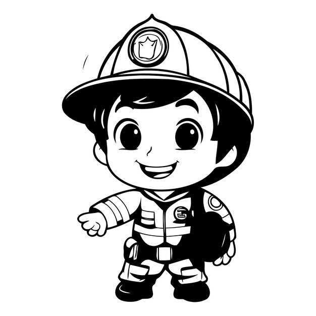 Brandweerman jongen in uniform geïsoleerd op een witte achtergrond Vector illustratie