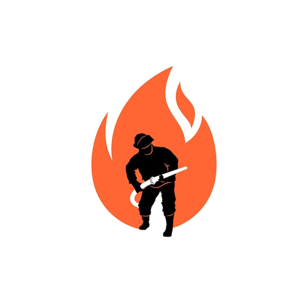 Brandweerman logo-ontwerp met vuurillustratie