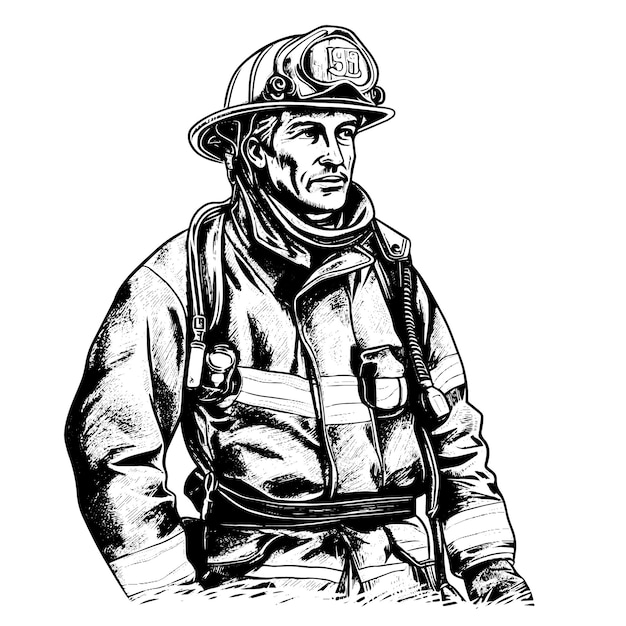 Brandweerman vector tekening Geïsoleerde hand getrokken object gegraveerde stijl illustratie