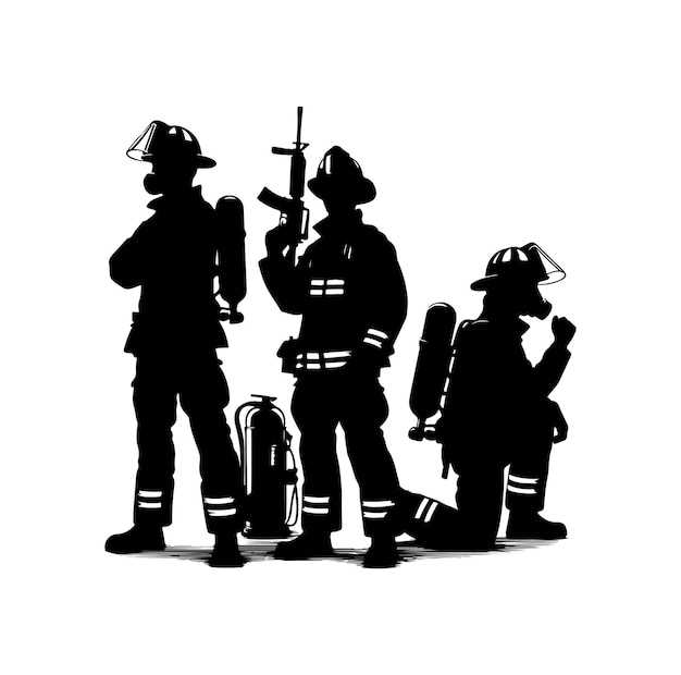 Brandweermannen poseren silhouet vector illustratie.